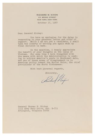 Lot #411 Lt. Gen. Thomas Hickey's 20th Century War Archive: WWI, WWII, and Korea, with Typed Letters Signed by Patton (2), Kennedy, Eisenhower, and Nixon (2) - Image 6