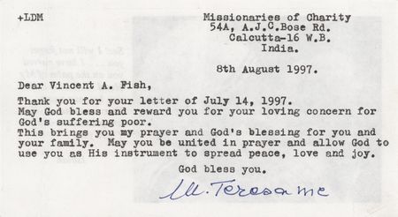 Lot #307 Mother Teresa Typed Letter Signed: 