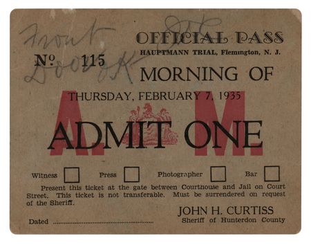 Lot #300 Lindbergh Kidnapping: Hauptmann Trial Pass and Letter to Juror: 