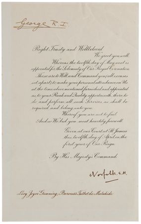 Lot #180 British Monarchs (6) Signed Coronation Invitations (1821–1937), with Queen Victoria and Five Kings - Image 2