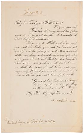 Lot #180 British Monarchs (6) Signed Coronation Invitations (1821–1937), with Queen Victoria and Five Kings - Image 3
