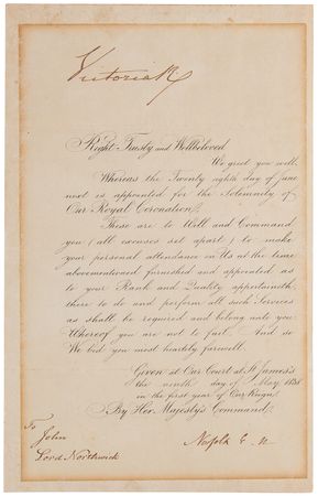 Lot #180 British Monarchs (6) Signed Coronation Invitations (1821–1937), with Queen Victoria and Five Kings - Image 5