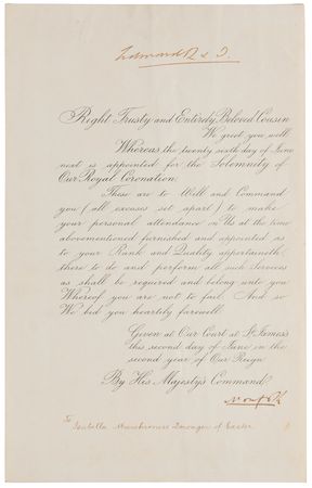Lot #180 British Monarchs (6) Signed Coronation Invitations (1821–1937), with Queen Victoria and Five Kings - Image 7
