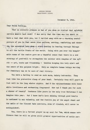 Lot #286 Helen Keller Typed Letter Signed on World War II: 