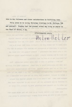 Lot #286 Helen Keller Typed Letter Signed on World War II: 