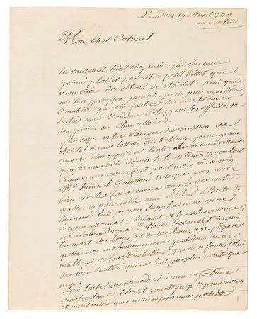 Lot #240 Chevaliere d'Eon Autograph Letter Signed on Her Change of Fortune After the French Revolution - Image 1