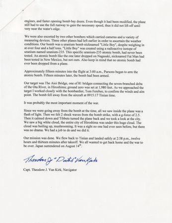 Lot #484 Enola Gay: Theodore 'Dutch' Van Kirk Hand-Annotated and Signed Manuscript - Image 2
