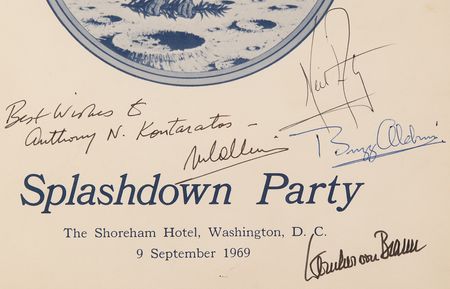 Lot #588 Apollo 11 and Wernher von Braun Signed ?Splashdown Party? Program - Presented to the NASA Scientist Who Helped Save the Apollo 13 Astronauts - Image 3