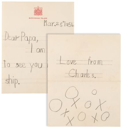 Lot #181 King Charles III Early Autograph Letter Signed as a 5-Year-Old Prince, Missing His Parents While They Toured Australia in 1954 - Image 1
