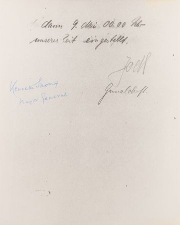 Lot #367 Alfred Jodl Signed Manuscript Radiotelegram Drafts to Reich President Karl Donitz, on German Surrender Negotiations with Eisenhower: 