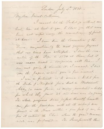 Lot #216 Samuel F. B. Morse Autograph Letter Signed on Attending the Historic Coronation of Queen Victoria - Image 1