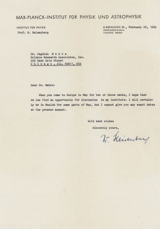 Lot #215 Werner Heisenberg Typed Letter Signed to a Noted Physicist and Science Historian - Image 1