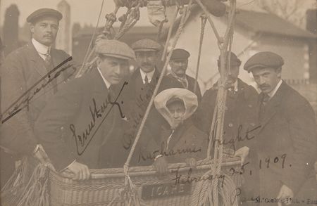 Lot #578 Orville and Katharine Wright Signed Photograph - The Flight of the Hydrogen Balloon Icare over Pau, France (February 25, 1909) - Image 2