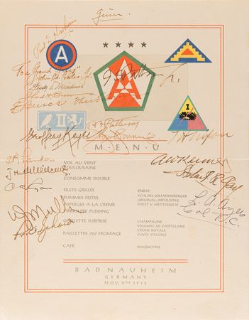 Lot #403 George S. Patton Signed Menu for His 60th Birthday Celebration (November 11, 1945) - Less Than a Month Before His Tragic Accident - Image 1