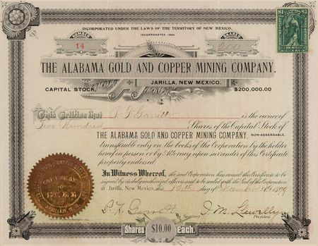 Lot #8056 Billy the Kid's Killer - Pat Garrett Triple-Signed Stock Certificate - Image 1