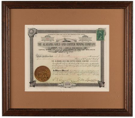 Lot #8056 Billy the Kid's Killer - Pat Garrett Triple-Signed Stock Certificate - Image 2