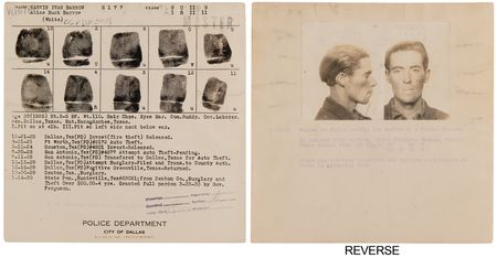 Lot #8115 Buck Barrow Mug Shot and Fingerprint Card: 