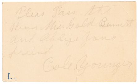 Lot #8053 Cole Younger Autograph Note Signed