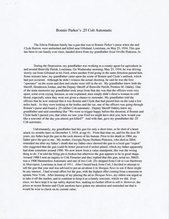 Lot #8120 Bonnie Parker's Colt .25 Model 1908 Vest Pocket Pistol, Recovered from Her Purse at the Scene of Her Death - Image 11