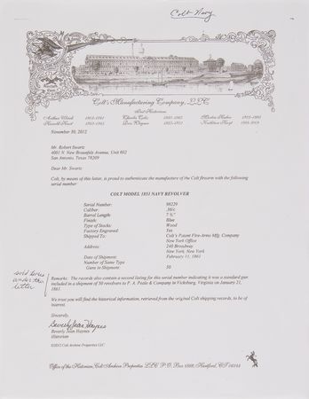 Lot #8010 Factory-Engraved Presentation Colt 1851 Navy Revolver Given by Samuel Colt to Legendary Texas Ranger John Coffee Hays, Serial No. 98229 - Image 16