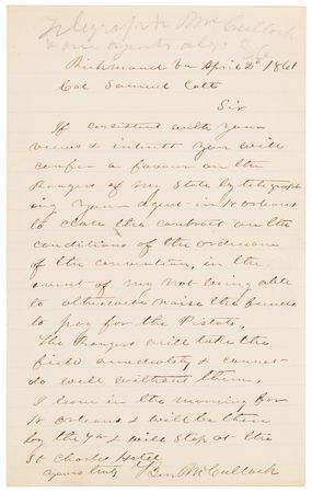 Lot #8028 Colt Model 1860 Army Revolver?Finest Known McCulloch Colt, Accompanied by Contract Amendment Executed by Ben McCulloch and Sam Colt for 1,000 Colt 1860 Army Revolvers for Texas, and Follow-up Letter from McCulloch to Colt - Image 12