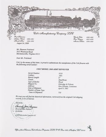 Lot #8028 Colt Model 1860 Army Revolver?Finest Known McCulloch Colt, Accompanied by Contract Amendment Executed by Ben McCulloch and Sam Colt for 1,000 Colt 1860 Army Revolvers for Texas, and Follow-up Letter from McCulloch to Colt - Image 14