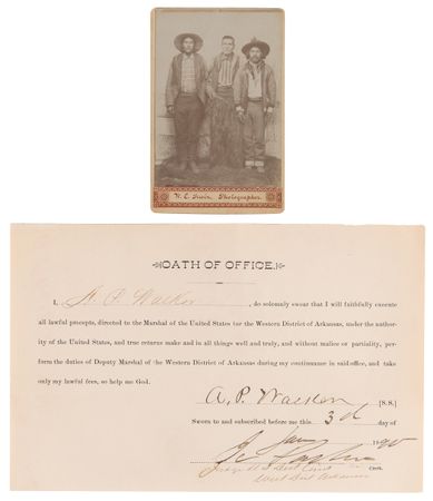 Lot #8052 Isaac C. Parker Document Signed - Oath of Office Approved by 'The Hanging Judge' Including CDV of Cherokee Gunmen - Image 1