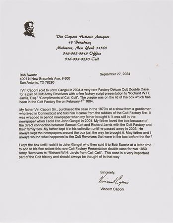 Lot #8034 Colt Armory Double 1860 Army Presentation Case - A Charred Relic Salvaged from the Office of Vice President Richard Jarvis, Presented to Him by Company Founder Samuel Colt - Image 10