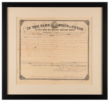 Lot #8022 Texas Land Grant Signed by Governor Lawrence Sullivan Ross (1889) - Image 1