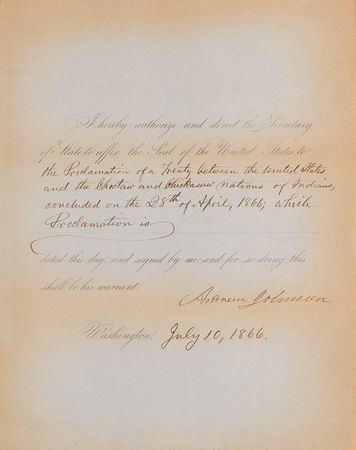 Lot #8078 President Andrew Johnson Approves a Pact