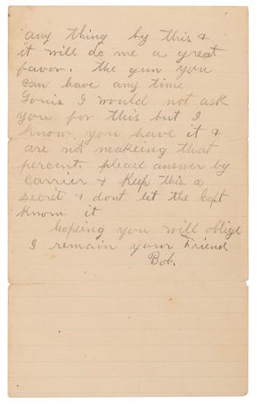 Lot #8040 [Jesse James] Robert Ford Autograph Letter Signed, Pawning His Watch, Pin, and Gun: 