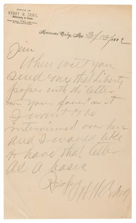 Lot #8044 [Jesse James] H. H. Craig (2) Autograph Letters Signed, Preparing to Arrest Jesse James: 