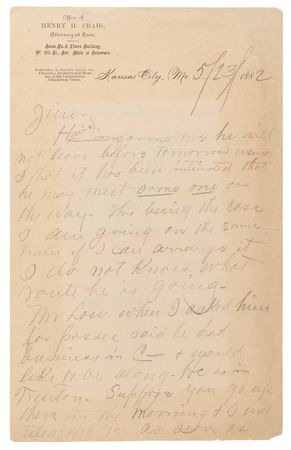 Lot #8046 [Jesse James] H. H. Craig Autograph Note Signed on Tracking Frank James: 