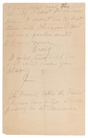 Lot #8046 [Jesse James] H. H. Craig Autograph Note Signed on Tracking Frank James: 