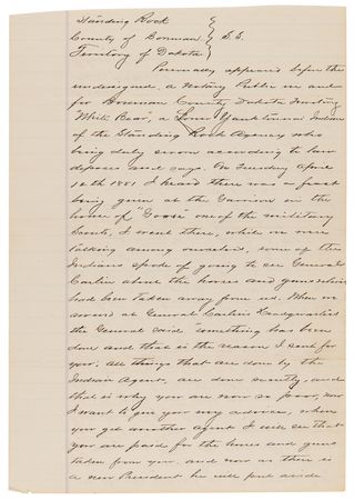Lot #8089 Standing Rock Sioux Indians: Manuscript Testimony Against Chief John Grass by Thunder Hawk, White Bear, Mathilda Gilpin, and Three Chiefs - Image 2