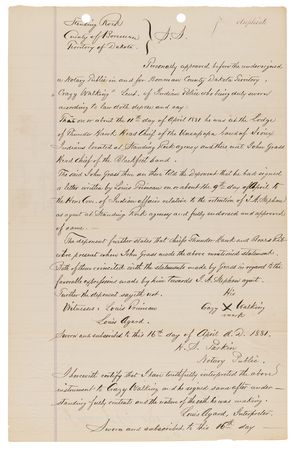Lot #8083 Standing Rock Sioux Indians: Manuscript Testimony Regarding Chief John Grass by Crazy Walking - Image 1