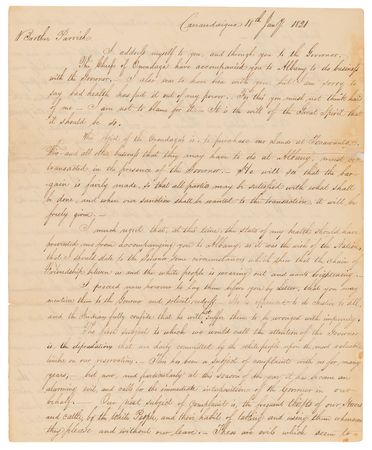 Lot #8067 Red Jacket Dictated Letter on Problems with White Settlers and Christian Missionaries: 