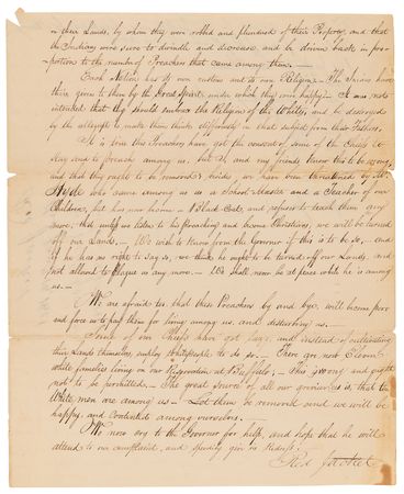 Lot #8067 Red Jacket Dictated Letter on Problems with White Settlers and Christian Missionaries: 