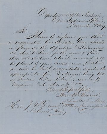 Lot #8072 James W. Denver: Charles E. Mix Letter Signed, Sending $5,000 for 