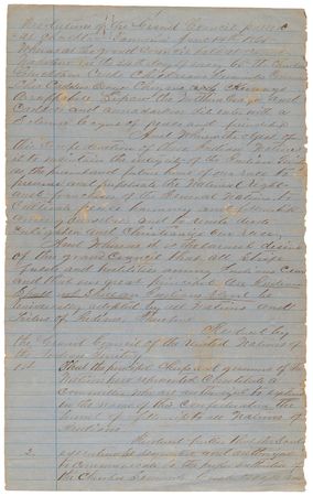 Lot #8077 United Nations of the Indian Territories - Resolutions of Creation and Meeting Minutes Manuscript (June 1865) - 