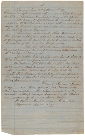 Lot #8077 United Nations of the Indian Territories - Resolutions of Creation and Meeting Minutes Manuscript (June 1865) - 