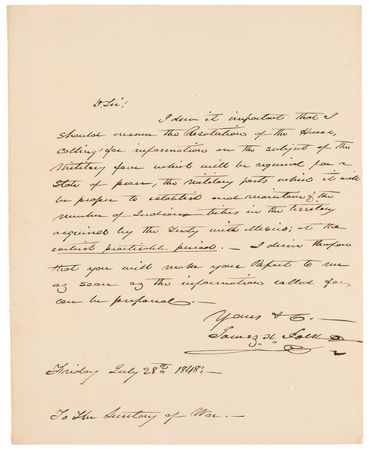 Lot #8071 James K. Polk Autograph Letter Signed as President to the Secretary of War, Requesting a Report on 