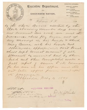 Lot #8094 William McKinley Document Signed as President, Authorizing an Act of the Chickasaw Nation - Image 7