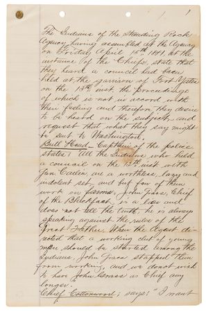 Lot #8088 Standing Rock Sioux Manuscript Testimony Against Chief John Grass: 