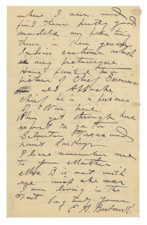 Lot #8093 Geronimo Signature with Rare 1897 Letter from His Portrait Painter E. A. Burbank - Image 3