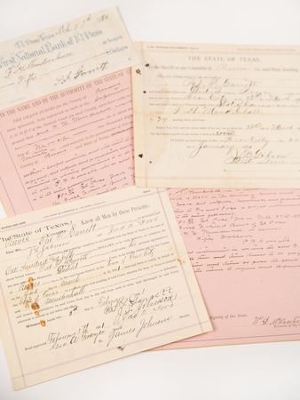 Lot #8058 Pat Garrett Document Signed - State of Texas Bail Bond, with Forged Check, Witness Attachment, and Grand Jury Indictment - Image 1