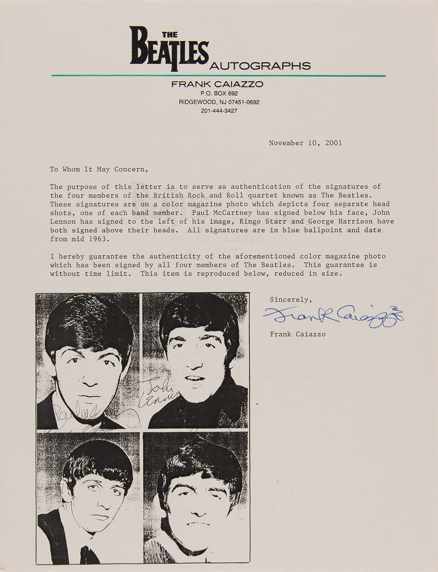Beatles Signed Rare Color Magazine Photograph (ca. Mid-1963) | RR