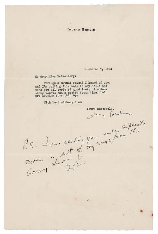 Lot 519 Irving Berlin Typed Letter Signed
