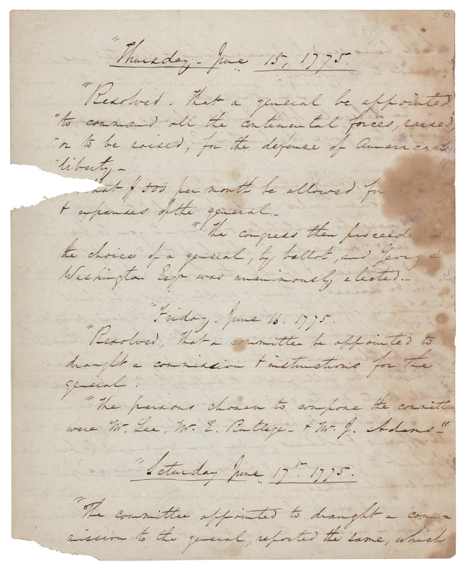 Lot 369 Winfield Scott: Autograph Manuscript Signed, Copying Extracts on George Washington's Rank and Appointment as Commander in Chief
