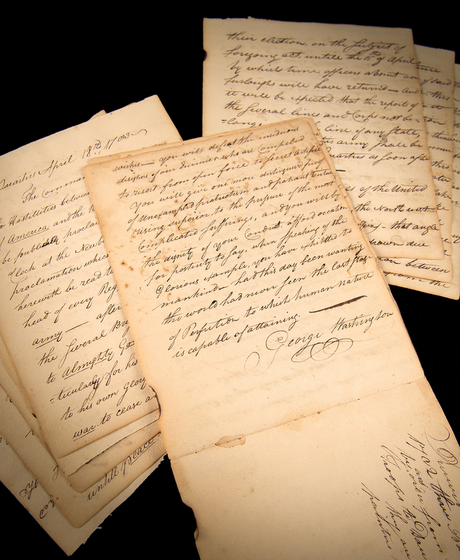 Lot 5 [George Washington] Extracts from Washington's Newburgh Headquarters Orderly Book, with the 'Newburgh Address' and Peace Proclamation: 